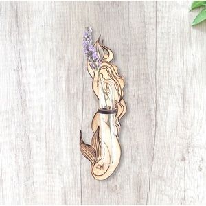 Mermaid wood wall vase